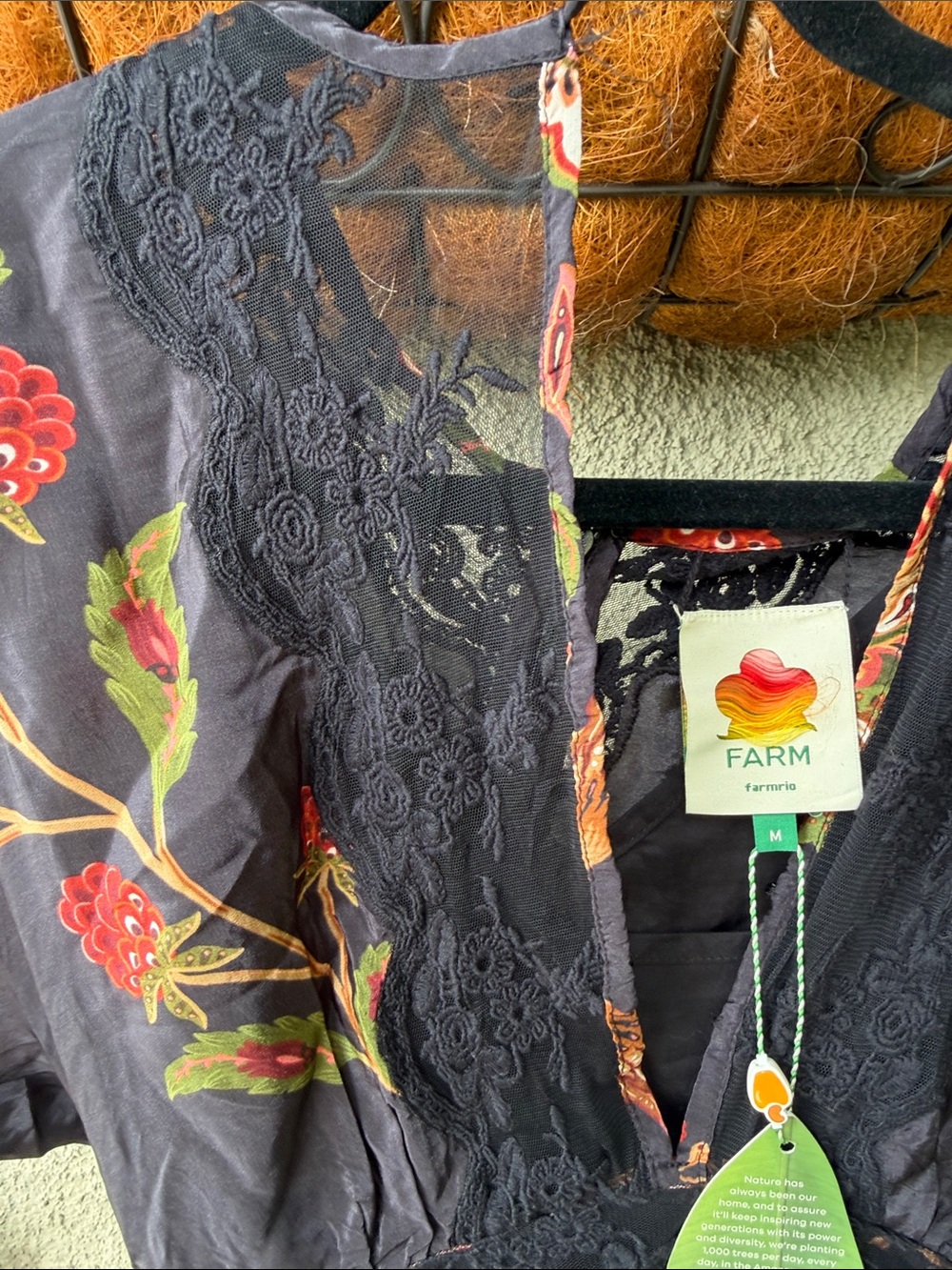 FARM Rio Black Mini Dress with Red and Green Floral Embroidery - Picture 4 of 5